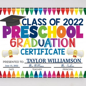 Preschool Graduation Certificate, Editable Diploma, Any Date Pre-K PreK School, Teacher Classroom, Download Printable Ceremony Graduate