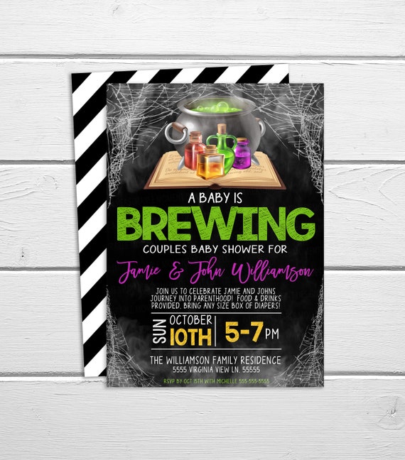 Halloween Baby Shower Invitation, Baby Is Brewing, Couples Party Diaper Shower, A little Boo, Co-Ed Man Guy Baby Shower, Printable Il_570xn