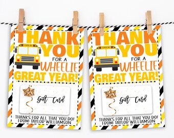 Bus Driver Appreciation Gift Card Holder, Thank You For A Wheelie Great Year, End Of School, PTO PTA, Thank You Tag, Editable Printable