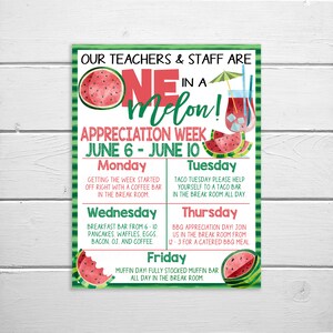 Summer Appreciation Week Itinerary, One In A Melon, Employee Staff Teacher, Watermelon Schedule Events Printable, DIY Editable Template