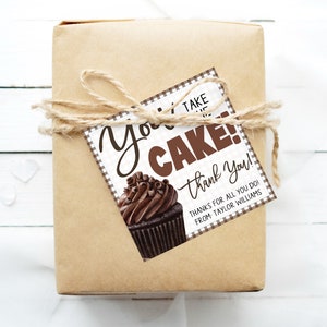 Etiqueta de presente para cupcake de chocolate, você leva o bolo, professor da escola, funcionário, enfermeira voluntária, agradecimento, etiqueta de cupcake de padaria