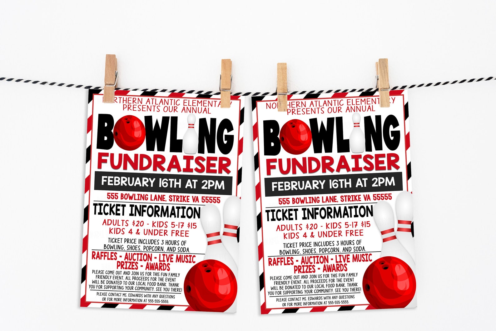 Bowling Fundraiser Flyer Editable Church School Business - Etsy