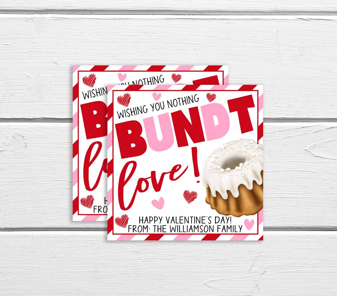 Valentine Bundt Cake Gift Tag, EDITABLE Cake Bundt Gift Tag, Valentine
