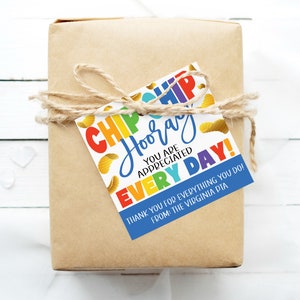 Etiquetas de regalo de papas fritas, Chip Chip Hooray, Etiqueta de agradecimiento de papas fritas, Personal de maestros voluntarios Empleado Enfermera Empleado voluntario Aula PTA