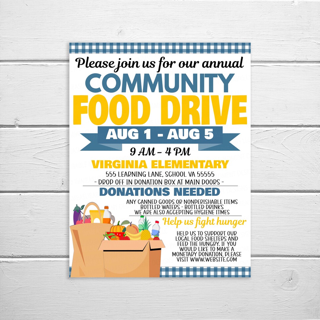 Food Drive Fundraiser Flyer Editable Printable Community Etsy