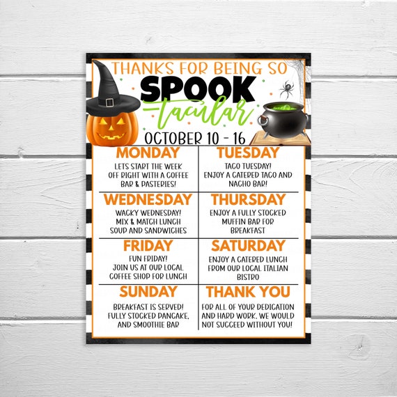 Editable Halloween Employee Appreciation Week Itinerary Flyer, Theme