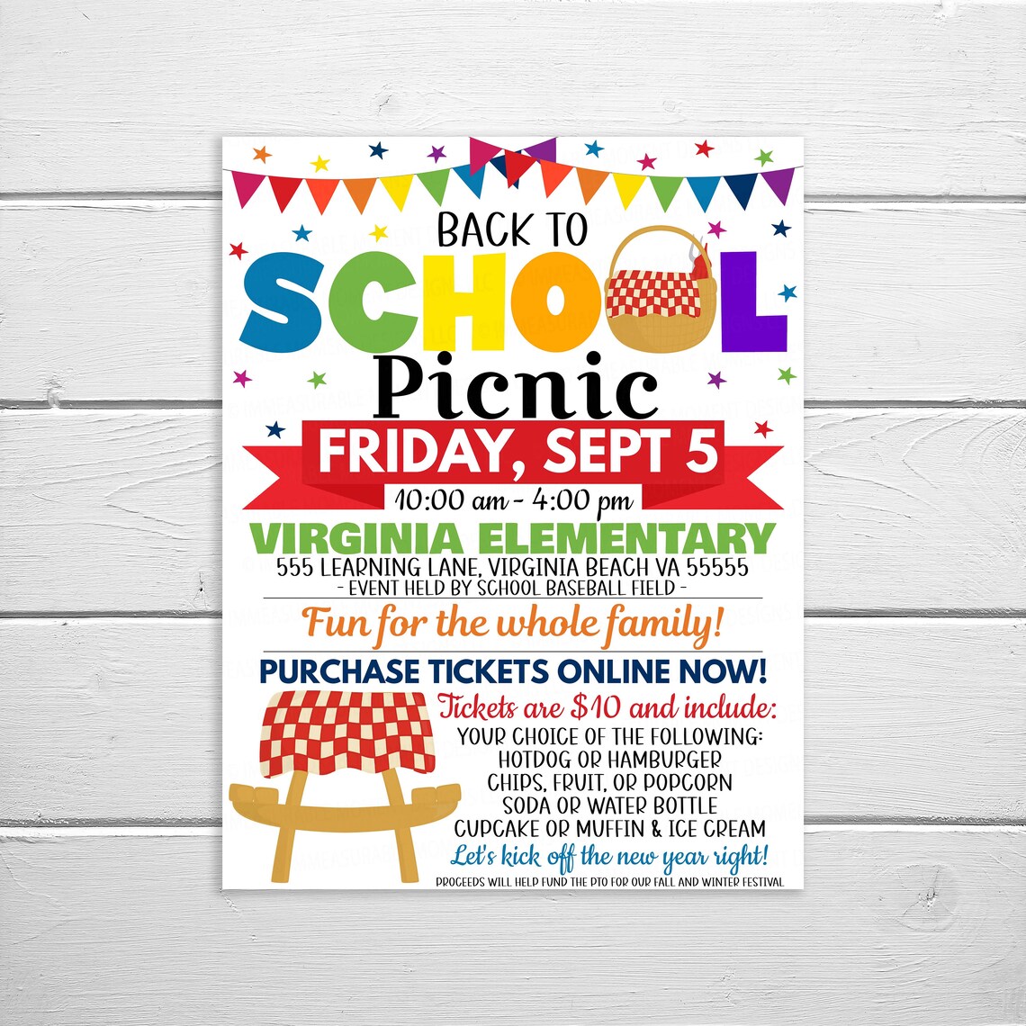 School BBQ Picnic Party Flyer, Editable Printable Back to School ...