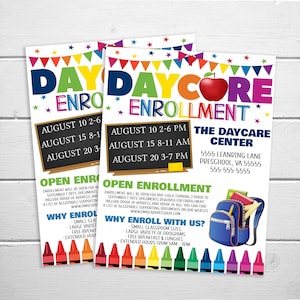 Daycare Enrollment Registration Flyer, Editable Printable Daycare Open Enrollment, PTA PTO Flyer, Before After School, Back To School Invite