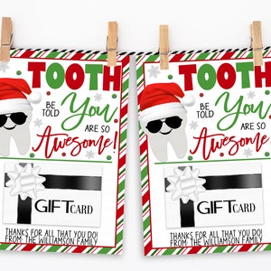 Karta podarunkowa z podziękowaniami za wizytę u dentysty na Boże Narodzenie, Tooth Be Told You Are Awesome, Thank You Dental Staff Higienistka Asystentka Pracownik biurowy