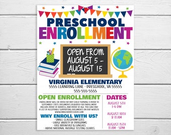 Preschool Enrollment Registration Flyer, Any Grade Editable Printable ,Kindergarten Open Enrollment, PTA PTO Flyer, Back To School Invite