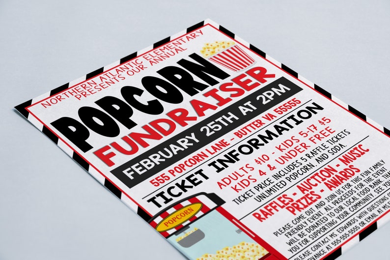 Popcorn Fundraiser Flyer Editable Church School Business Etsy