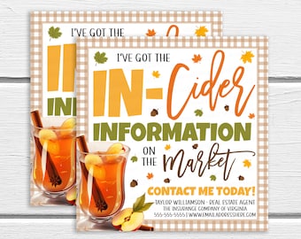 Fall Apple Cider Pop By Gift Tag, Fall Marketing Tags, Realtor Real Estate Marketing, Thanksgiving Marketing, Printable Editable Template
