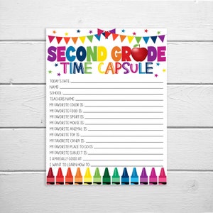 Second Grade Time Capsule Printable, 2nd Grade Student Memory Sheet School Questionnaire Teacher Staff PTO PTA, Instant Digital Download