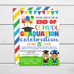 End Of School Graduation Invitation, Celebration Party Invite, Popsicles Field Day Last Day Of School, Preschool Kindergarten Editable