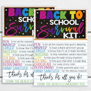 Back To School Survival Kit Gift Tag, Gift For Teachers Staff Students, Printable Editable Favor Tag, Welcome Back First Day Basket, PTO PTA