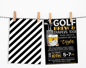 Invitación de baby shower de cerveza de golf, ducha de pañales para chicos, baby shower de chicos de hombre cervecero, juegos de cartas, fiesta de ducha para parejas, invitación imprimible editable