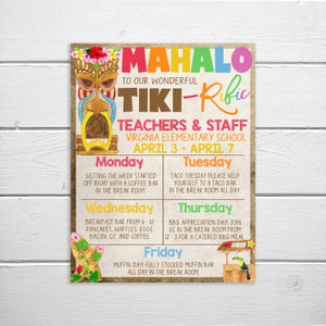 Luau Teacher Appreciation Week Itinerary, You are Tiki-Riffic Beach Theme Tropical Hawaii, Schedule Events Printable, DIY Editable Template