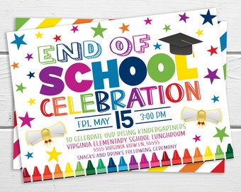 End Of School Invitation, Celebration Party Invite, PreK Pre-K Kindergarten Elementary Graduation Flyer, Editable Printable Template