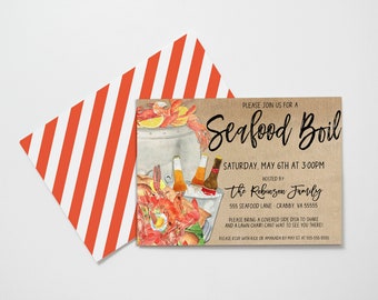 Zeevruchten koken uitnodiging, bewerkbare zeevruchten krab langoesten koken, elke gelegenheid krab koken, afstuderen verjaardag bedrijfsuitnodiging