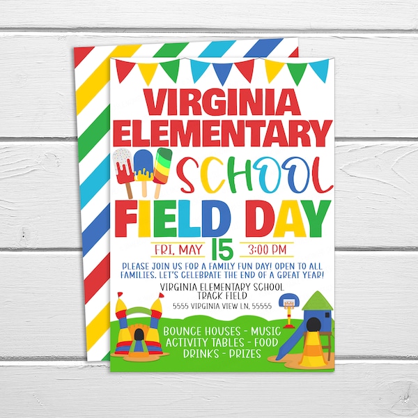 Field Day Invitation, End Of School Year Graduation Celebration Party Invite, Popsicles Last Day Of School, Preschool Kindergarten Editable