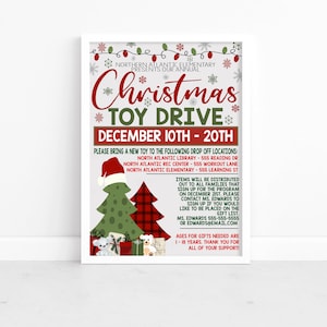 Flyer de collecte de fonds EDITABLE Toy Drive, collecte de fonds de Noël des Fêtes, Church School Company Business Toy Drive Flyer, téléchargement instantané image 2