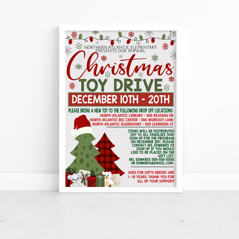 Flyer de collecte de fonds EDITABLE Toy Drive, collecte de fonds de Noël des Fêtes, Church School Company Business Toy Drive Flyer, téléchargement instantané image 2