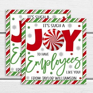 Christmas Employee Gift Tags, Peppermint Candy, Joy To Have Employees Like You, Christmas Candy Cane Gift For Employee Staff, Printable