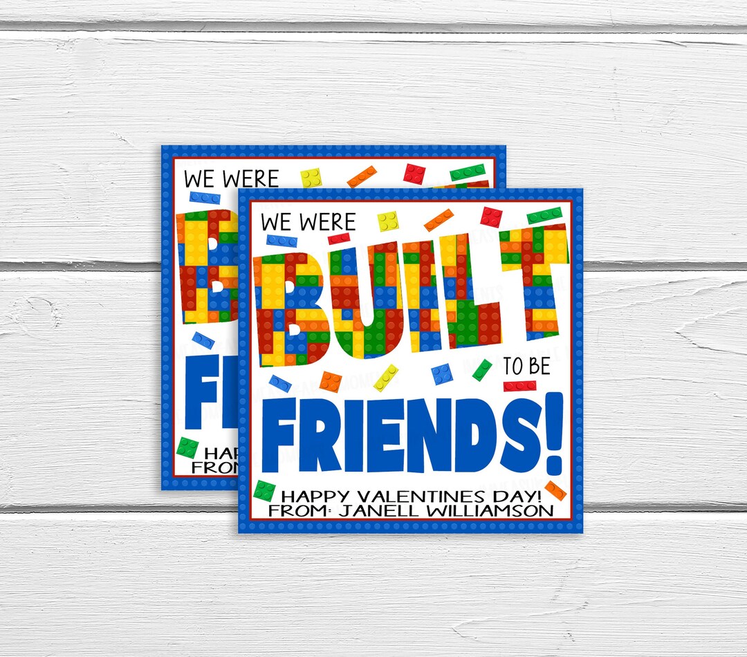 Valentine Building Block Gift Tags, Editable Boy Girl Toy Gift Tag, DIY