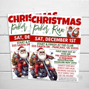 Weihnachts-Pokerlauf-Spendenaktion, Feiertags-Motorrad-Pokerlauf, Community-Charity-Benefit-Spendenaktion, Kasino, bearbeitbare digitale Vorlage
