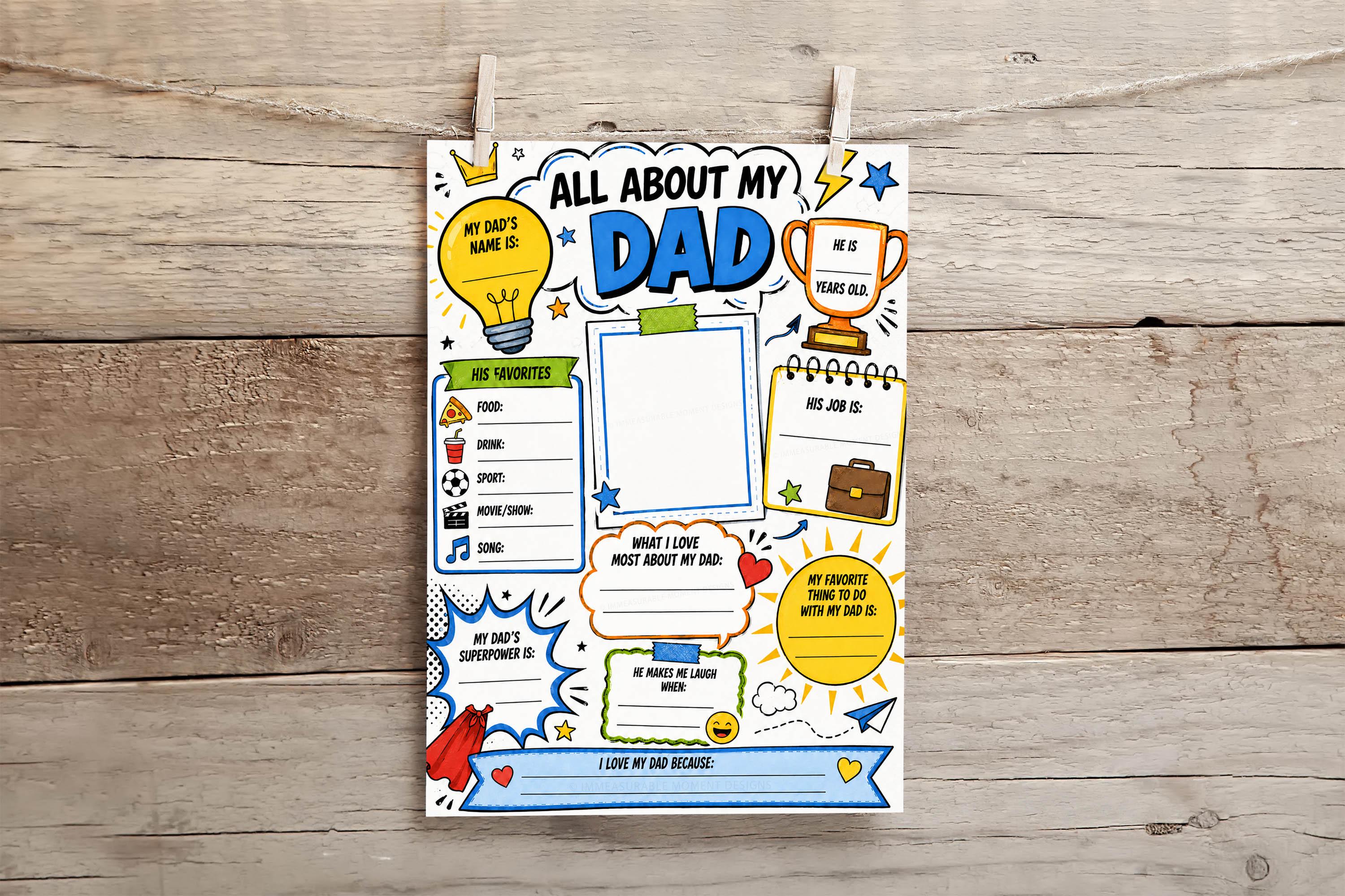All About My Dad Printable Worksheet, Father’s Day Interview for Kids ...