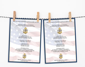 Bearbeitbare E7 Chief Retirement Einladung, DIY Pinning Ceremony US Navy Retirement Einladung, Petty Officer E7 Retire Invite Anpassbar