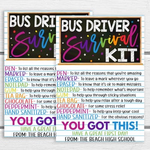 Bus Driver Survival Kit Gift Tag, Welcome Back To School Gift For Bus Drivers, Printable Editable, First Day Basket Favor, Candy Supplies