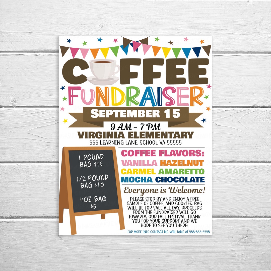 Coffee Fundraiser Flyer, Editable Printable, PTO PTA School Church