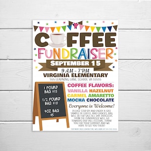 Coffee Fundraiser Flyer, Editable Printable, PTO PTA School Church Business Fundraiser Event, Nonprofit Charity Benefit Invitation image 1