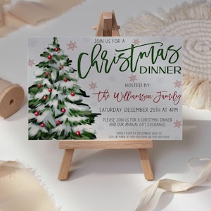 Weihnachtsessen-Einladung, bearbeitbare einladen, Mitarbeiter-Angestellte-Büro-Business-Arbeit-Winter-Weihnachtsfeier-Event-Einladung / Karte