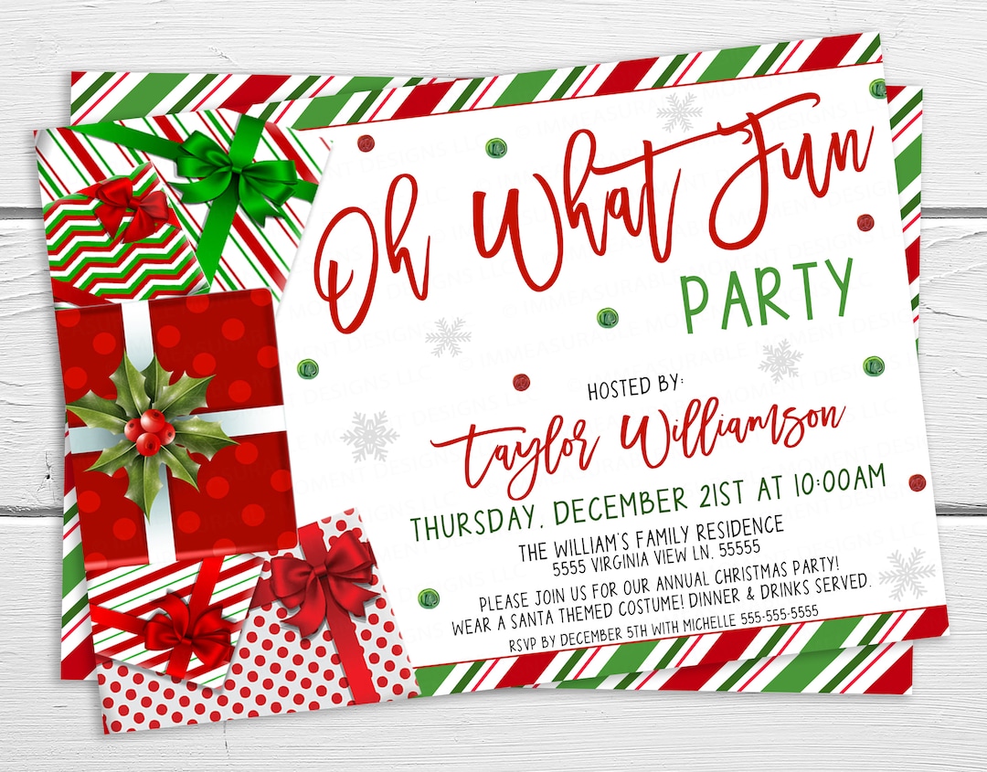 Oh What Fun Christmas Party Invitation Editable Holiday Etsy