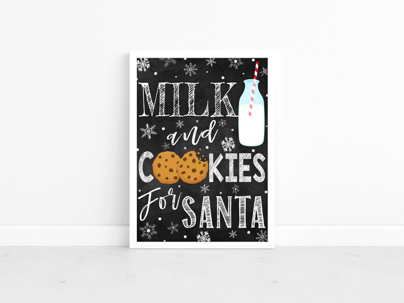 Milk And Cookies Sign For Santa, Santa Cookies Sign, Milk And Cookies Printable Sign, Christmas Santa Sign, Instant Download image 2