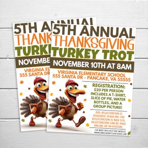 Turkije Trot Flyer, Thanksgiving Fall 5k 10k Race Run Walk Fundraiser, Church School PTO PTA Community, Marathon Benefit, Digitale Sjabloon