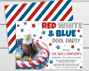 4th Of July Pool Party Invitation, July 4th Pool Party Invite, Independence Day Pool Fireworks Party, Pool BBQ Party, Editable Printable