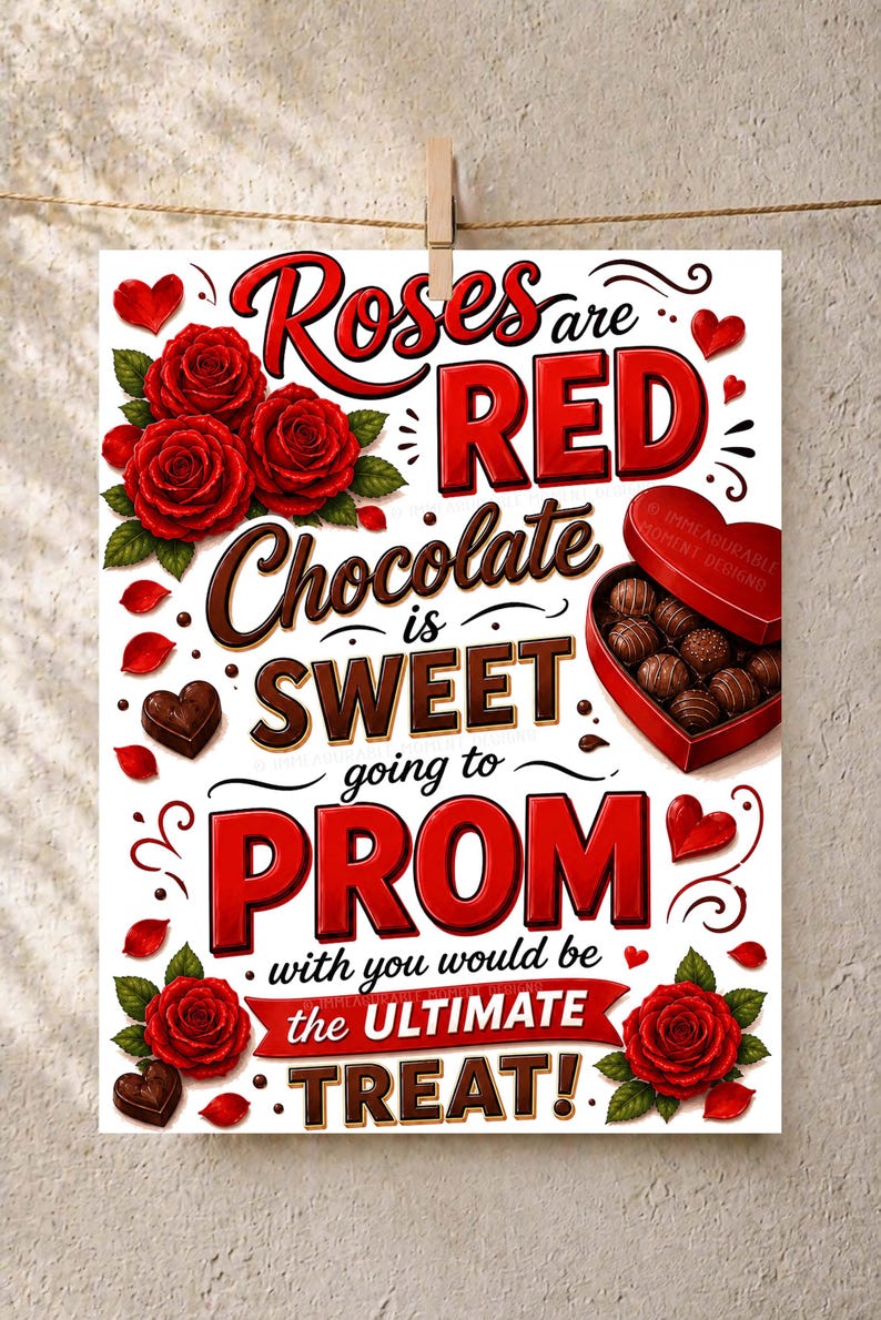 Promposal With Roses Roses and Chocolate Promposal Sign, Roses Are Red Chocolate is Sweet ...