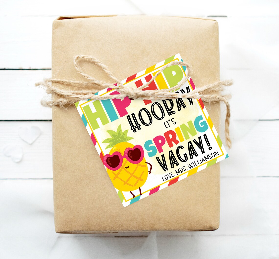 Hip Hip Hooray Spring Vacay, Teacher Gift Thank You Tag Tropical Beach ...