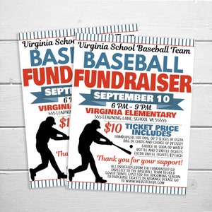 Baseball Fundraiser Flyer, Editable Printable PTA PTO Flyer, School Benefit Fundraiser Event Poster Digital, Little League T-Ball Invitation