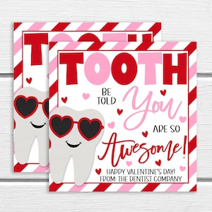 Etiquetas de presente de apreciação dentária dos namorados, dente, diga que você é incrível, obrigado, equipe do dentista, higienista, assistente, funcionário do escritório, editável