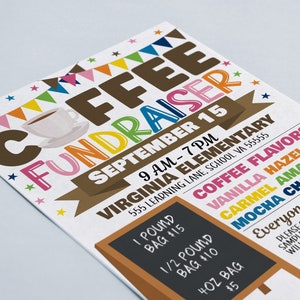 Coffee Fundraiser Flyer, Editable Printable, PTO PTA School Church Business Fundraiser Event, Nonprofit Charity Benefit Invitation image 4