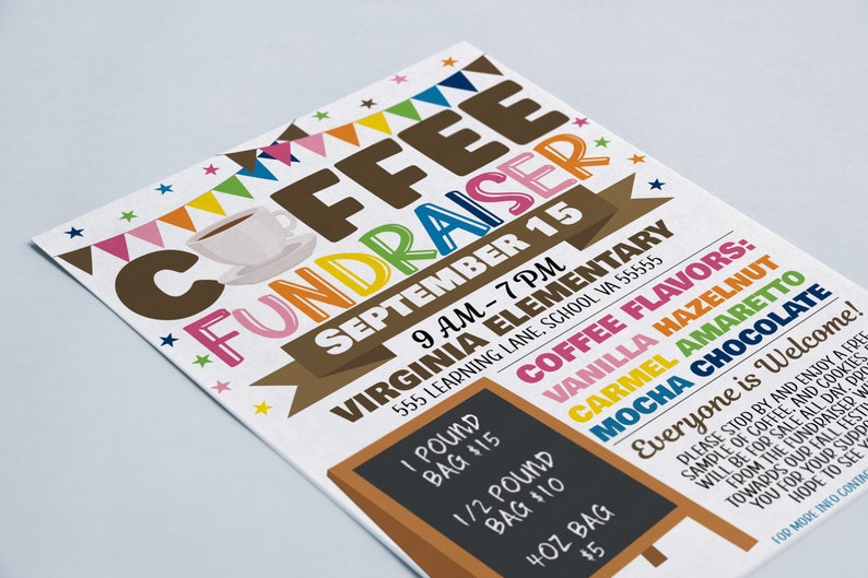 Coffee Fundraiser Flyer, Editable Printable, PTO PTA School Church Business Fundraiser Event, Nonprofit Charity Benefit Invitation image 4