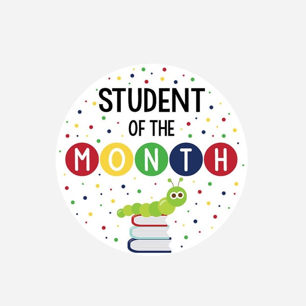 Student of the Month Bookworm Stickers, DIY Printable Sticker, Gift For Students, Achievement Award, Instant Download