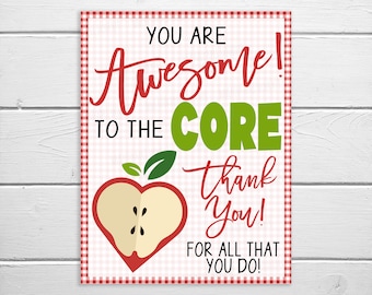 Teacher Apple Sign, You Are Awesome To The Core, Teacher Appreciation Week, School Staff Administration PTA PTA Thank You, Decor Decorations