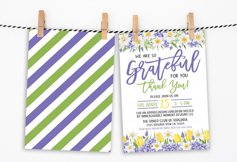 Appreciation Invitation, Grateful For You, Teacher Staff Invitation, Employee Volunteer Boss Client Thank You, Floral Editable Printable image 3