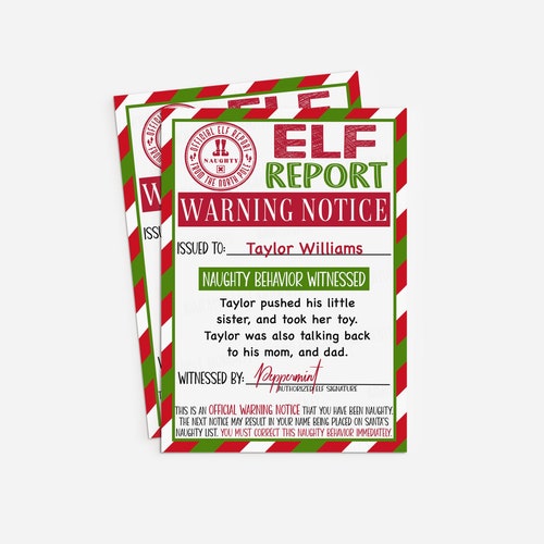 Elf Naughty Warning Report Editable Elf Letter Printable Elf Etsy