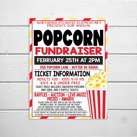 Popcorn Fundraiser Flyer Editable Church School Business Etsy